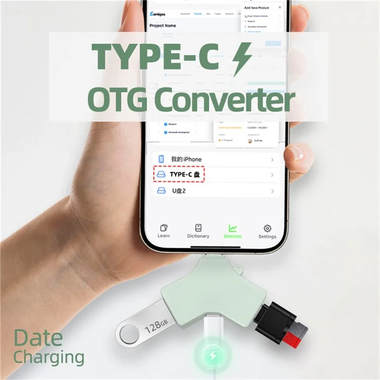 Hub multifuncional Type-C USB 3.0 com porta Type-C de 8 pinos para transferência de dados e carregamento