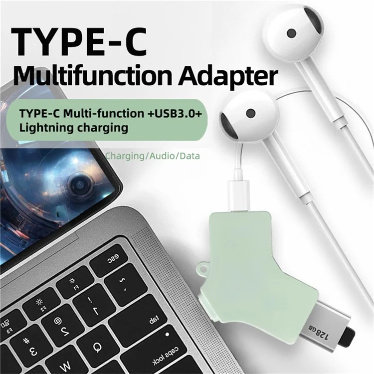 Hub multifuncional Type-C USB 3.0 com porta Type-C de 8 pinos para transferência de dados e carregamento
