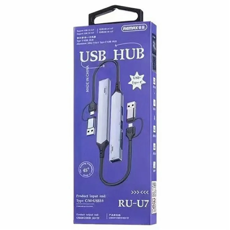 Répartiteur multiport en alliage d'aluminium REMAX RU-U7 5 en 1 avec hub USB Type-C