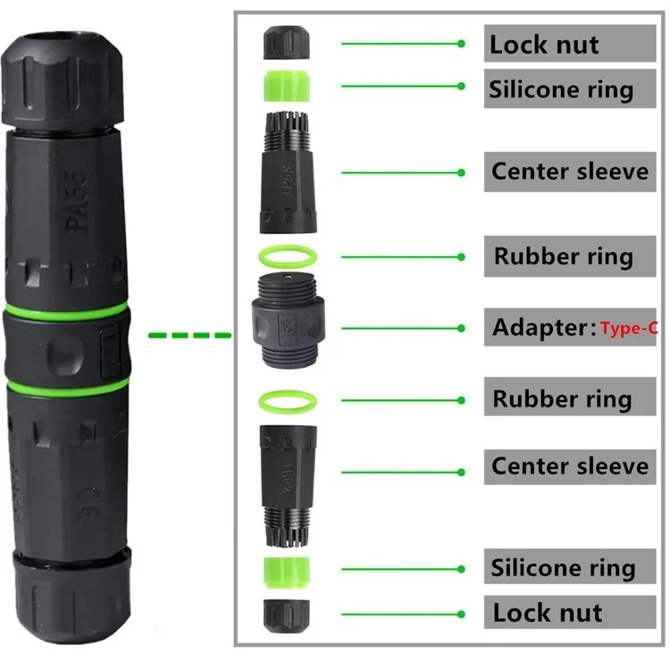 Adattatore connettore femmina-femmina Type-C impermeabile IP68 da esterno a 10 Gbps per il trasferimento dati e la ricarica