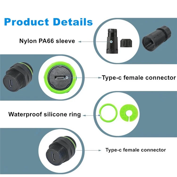 Adattatore connettore femmina-femmina Type-C impermeabile IP68 da esterno a 10 Gbps per il trasferimento dati e la ricarica