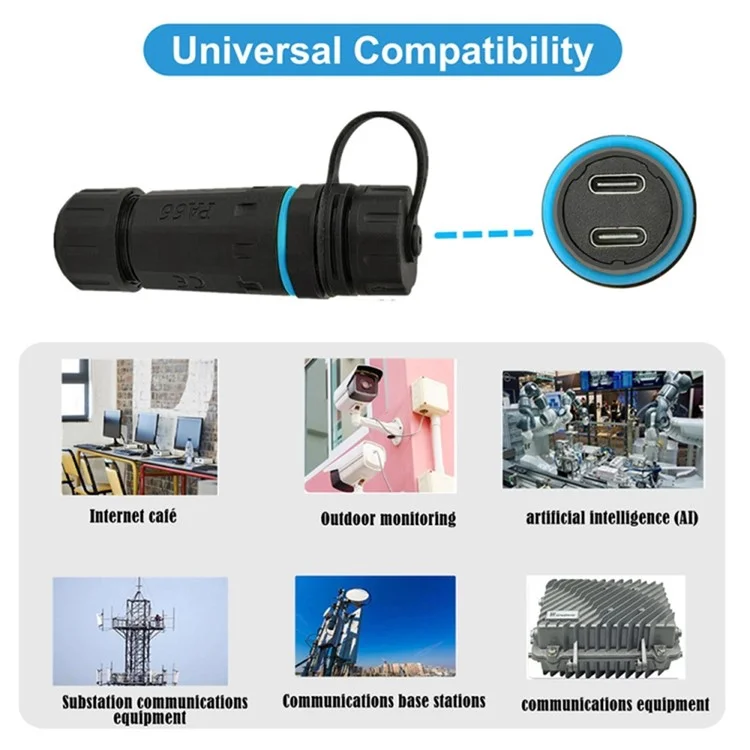 Adattatore femmina-femmina Type-C impermeabile IP68 da 10 Gbps con cappuccio di protezione