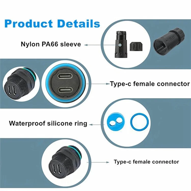 Adattatore femmina-femmina Type-C impermeabile IP68 da 10 Gbps con cappuccio di protezione