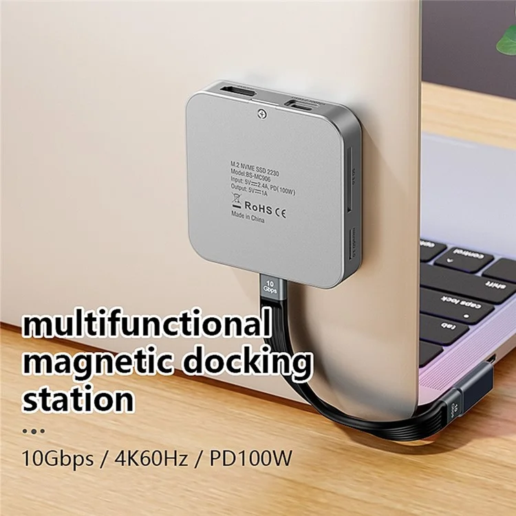 MC906 2230 M.2 Nvme SSD-Gehäuse Magnetischer USB-C-Hub mit HD-Anschluss SD/TF-Kartensteckplatz