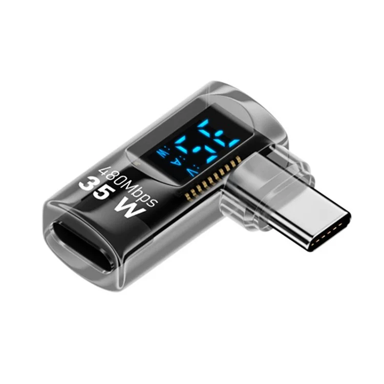 iP Female to USB-C Male Adapter Digital Display PD 35W Fast Charging Data Transfer Elbow Converter - Transparent Black