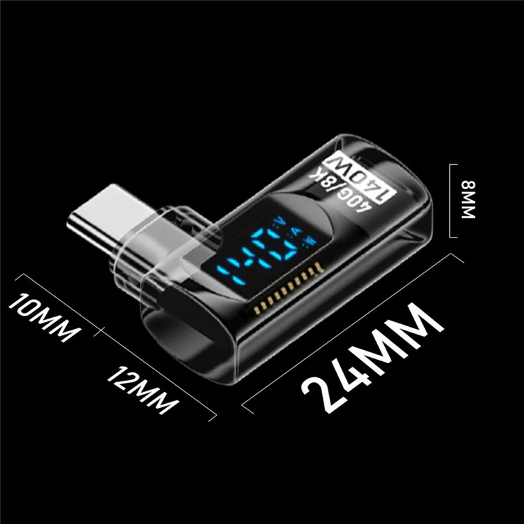 iP Female to USB-C Male Adapter Digital Display PD 35W Fast Charging Data Transfer Elbow Converter - Transparent Black