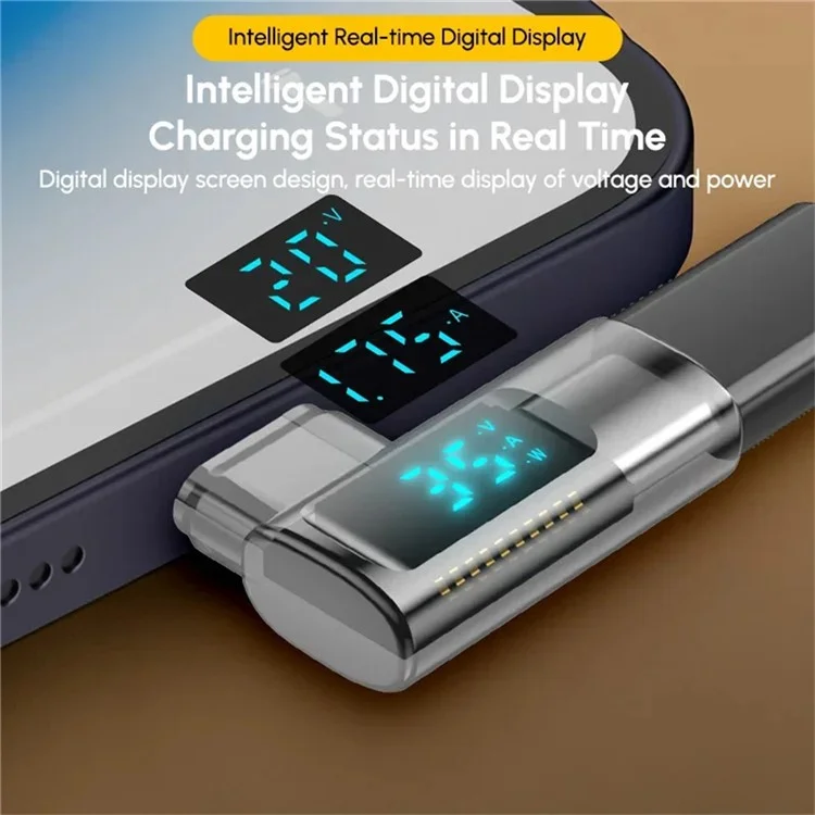 iP Female to USB-C Male Adapter Digital Display PD 35W Fast Charging Data Transfer Elbow Converter - Transparent Black