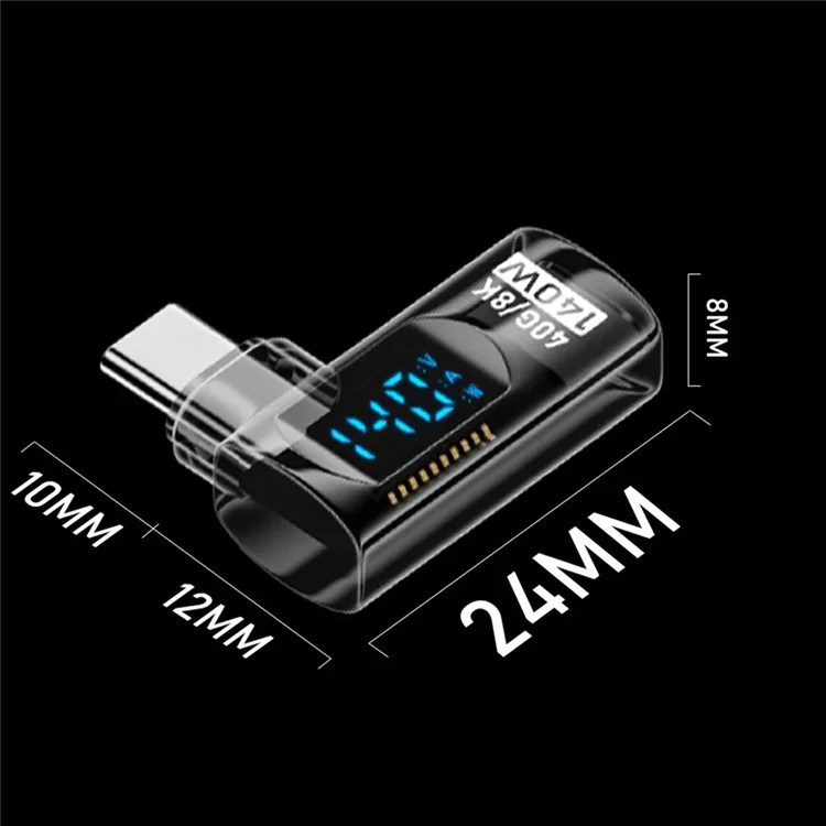 USB-C Female to USB-C Male L-Shape Adapter Digital Display PD 140W Fast Charging 40Gbps 8K 60Hz Converter - Black