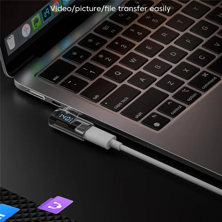 USB-C Female to USB-C Male L-Shape Adapter Digital Display PD 140W Fast Charging 40Gbps 8K 60Hz Converter - Black