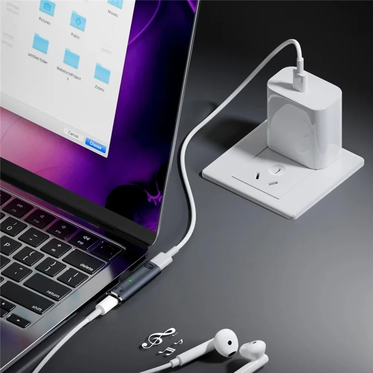 Type-C Male to 3.5mm Headphone Audio + Type-C PD 100W Charging Adapter - Grey