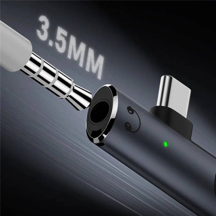 Type-C Male to 3.5mm Headphone Audio + Type-C PD 100W Charging Adapter - Grey