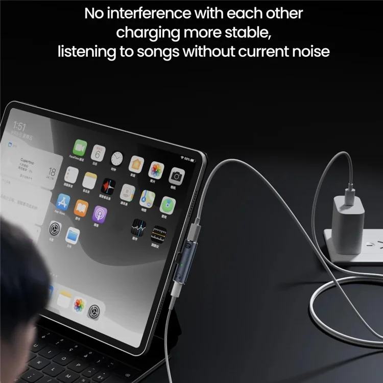 Type-C Male to 3.5mm Headphone Audio + Type-C PD 100W Charging Adapter - Grey
