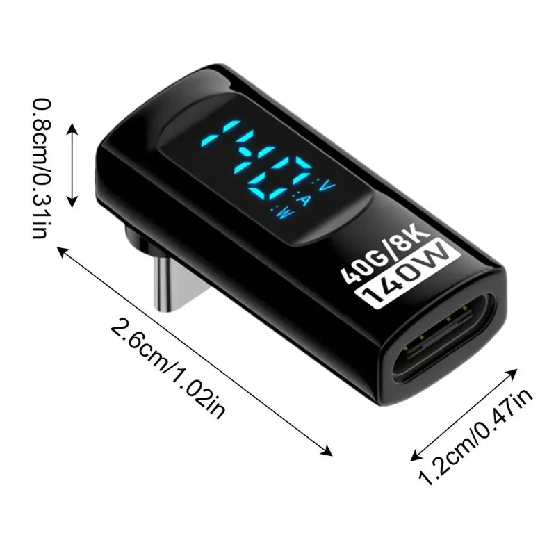 Adaptateur USB4 40 Gbps 140 W de Type-C à Type-C avec Affichage Numérique, Charge Rapide, Transfert de Données, Convertisseur 8K@60Hz - Noir Transparent