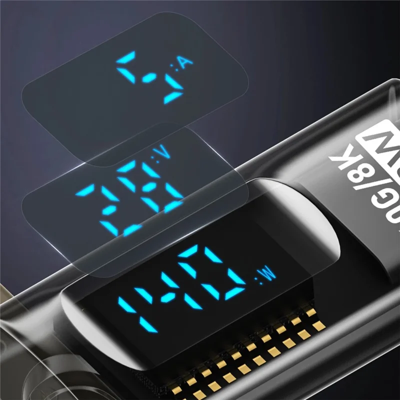 Adaptateur USB4 40 Gbps 140 W de Type-C à Type-C avec Affichage Numérique, Charge Rapide, Transfert de Données, Convertisseur 8K@60Hz - Noir Transparent