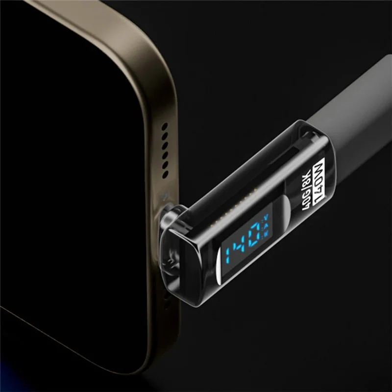 Adaptateur USB4 40 Gbps 140 W de Type-C à Type-C avec Affichage Numérique, Charge Rapide, Transfert de Données, Convertisseur 8K@60Hz - Noir Transparent