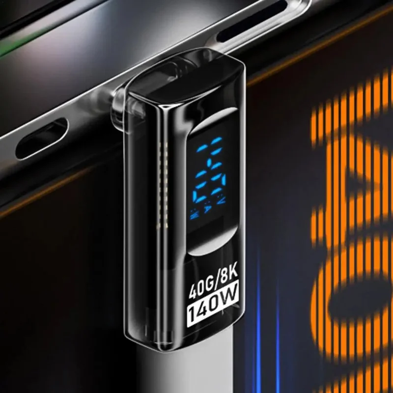 Adaptateur USB4 40 Gbps 140 W de Type-C à Type-C avec Affichage Numérique, Charge Rapide, Transfert de Données, Convertisseur 8K@60Hz - Noir Transparent