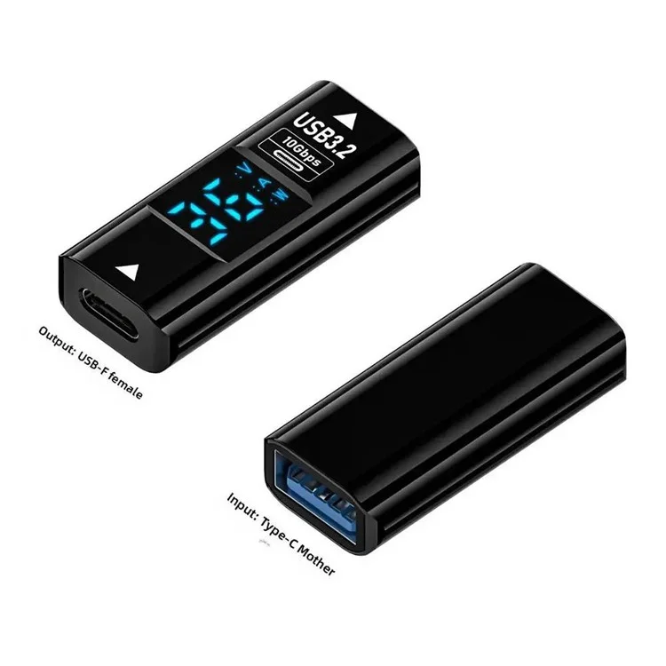 USB C auf USB Adapter mit digitaler Anzeige 10Gbps Datenübertragung Ladewandler für Laptop - Transparent Schwarz