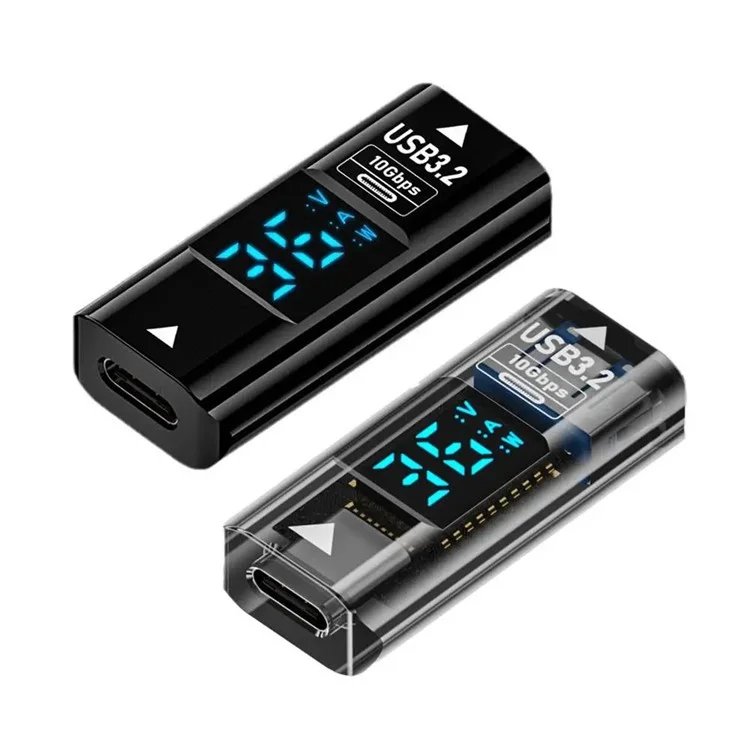 USB C auf USB Adapter mit digitaler Anzeige 10Gbps Datenübertragung Ladewandler für Laptop - Transparent Schwarz