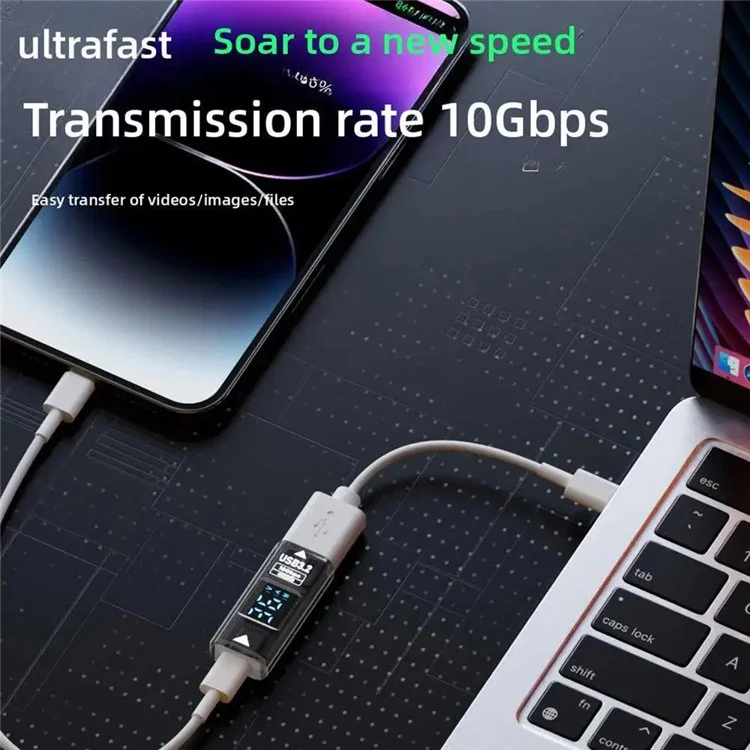 USB C auf USB Adapter mit digitaler Anzeige 10Gbps Datenübertragung Ladewandler für Laptop - Transparent Schwarz