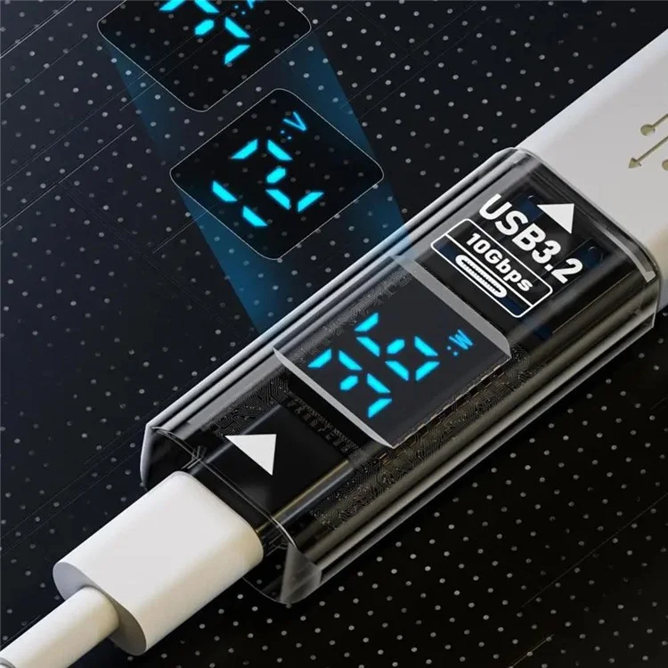 USB C auf USB Adapter mit digitaler Anzeige 10Gbps Datenübertragung Ladewandler für Laptop - Transparent Schwarz