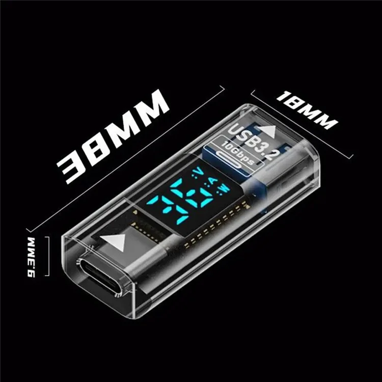 USB C auf USB Adapter mit digitaler Anzeige 10Gbps Datenübertragung Ladewandler für Laptop - Transparent Schwarz