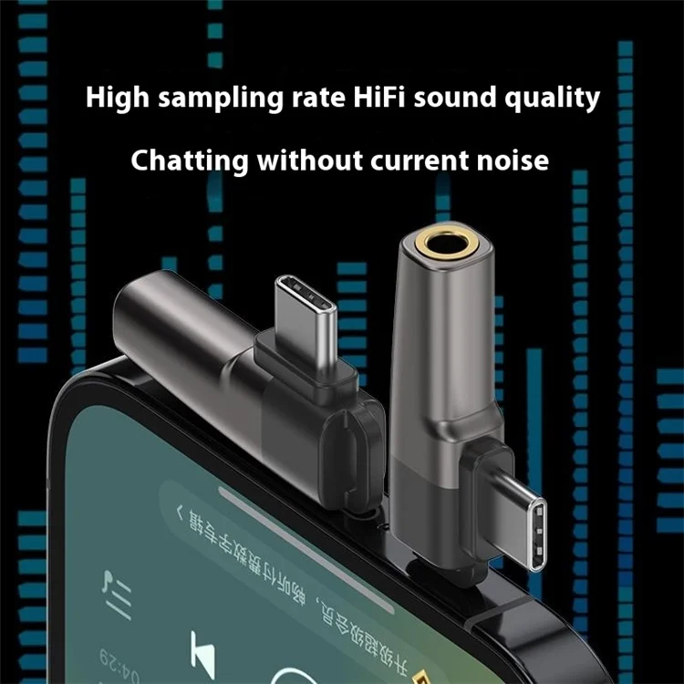 Adaptador de USB Tipo C a Jack de 3,5 mm para Auriculares Convertidor de Audio Digital con Chip DAC para Smartphones / Tablets - Gris Claro