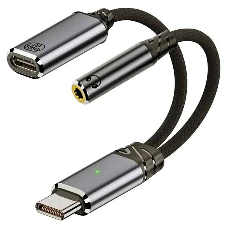 Adaptador USB-C a 3,5 mm con cable de carga PD de 100 W para portátiles / tabletas / teléfonos