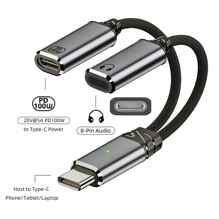 Cable adaptador UC-030-TC004 USB-C a Lightning hembra con 100W PD y audio DAC para portátil, tableta y teléfono