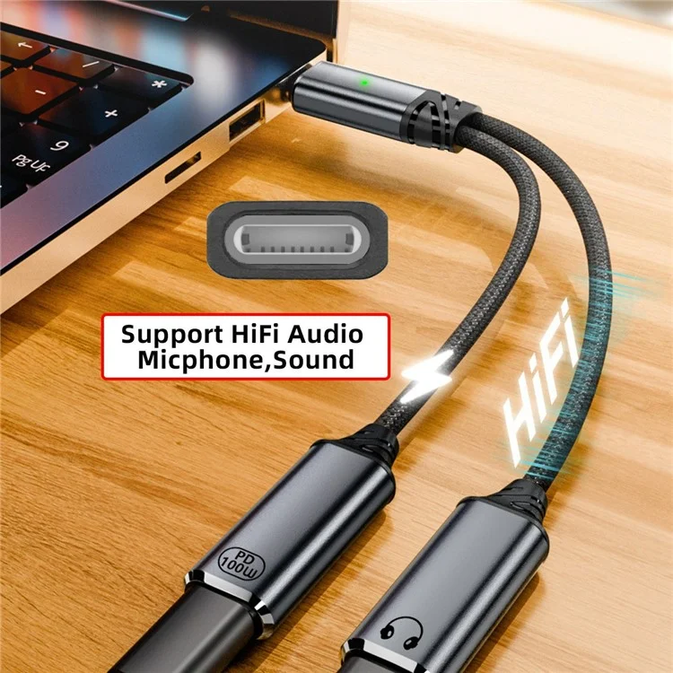 Cable adaptador UC-030-TC004 USB-C a Lightning hembra con 100W PD y audio DAC para portátil, tableta y teléfono