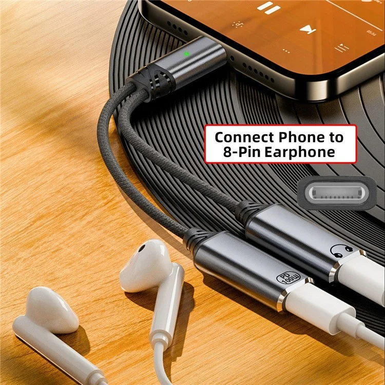 Cable adaptador UC-030-TC004 USB-C a Lightning hembra con 100W PD y audio DAC para portátil, tableta y teléfono