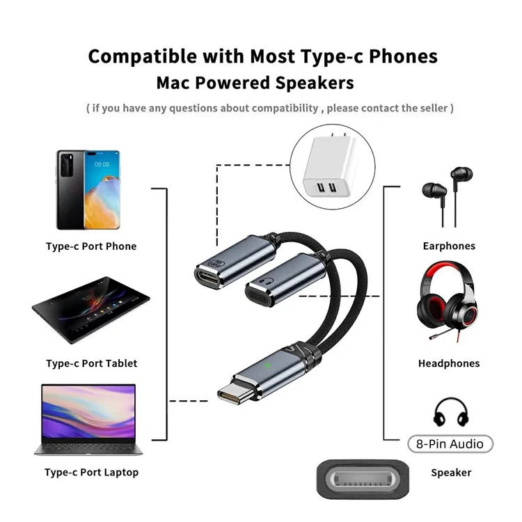 Cable adaptador UC-030-TC004 USB-C a Lightning hembra con 100W PD y audio DAC para portátil, tableta y teléfono