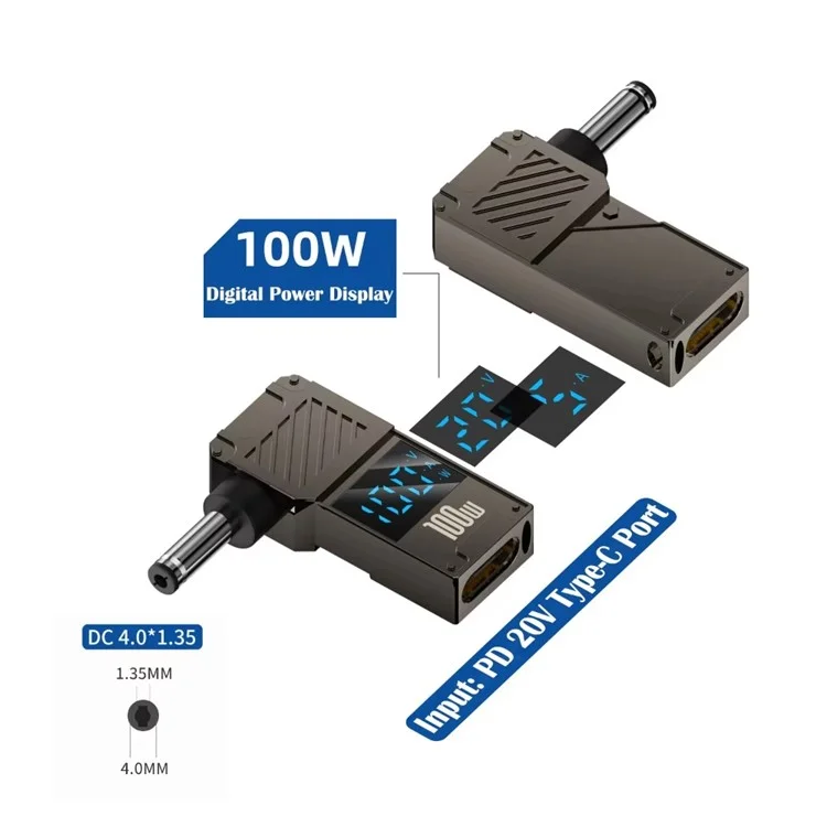 PD 100W Laptop Charging Adapter Type-C to DC 4.0x1.35mm Digital Display Fast Charging Converter