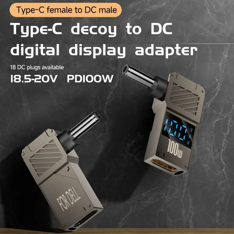 PD 100W Laptop Charging Adapter Type-C to DC 4.0x1.35mm Digital Display Fast Charging Converter