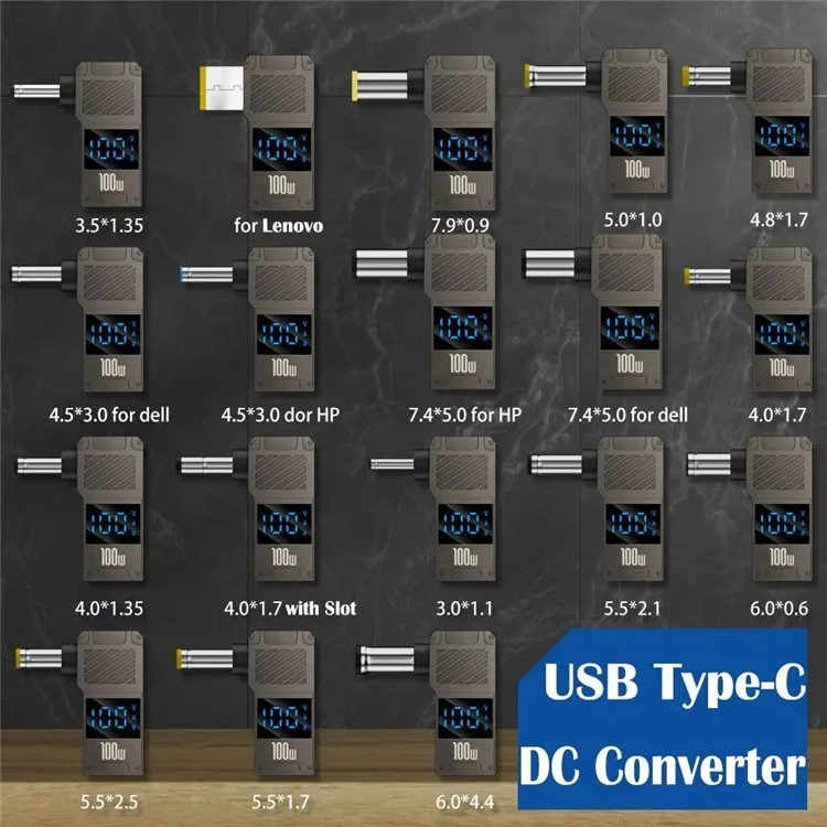 PD 100W Laptop Charging Adapter Type-C to DC 4.0x1.35mm Digital Display Fast Charging Converter