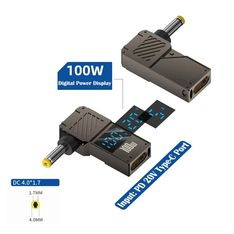 PD 100W Laptop Charging Adapter Type-C to DC 4.0x1.7mm Digital Display Fast Charging Converter