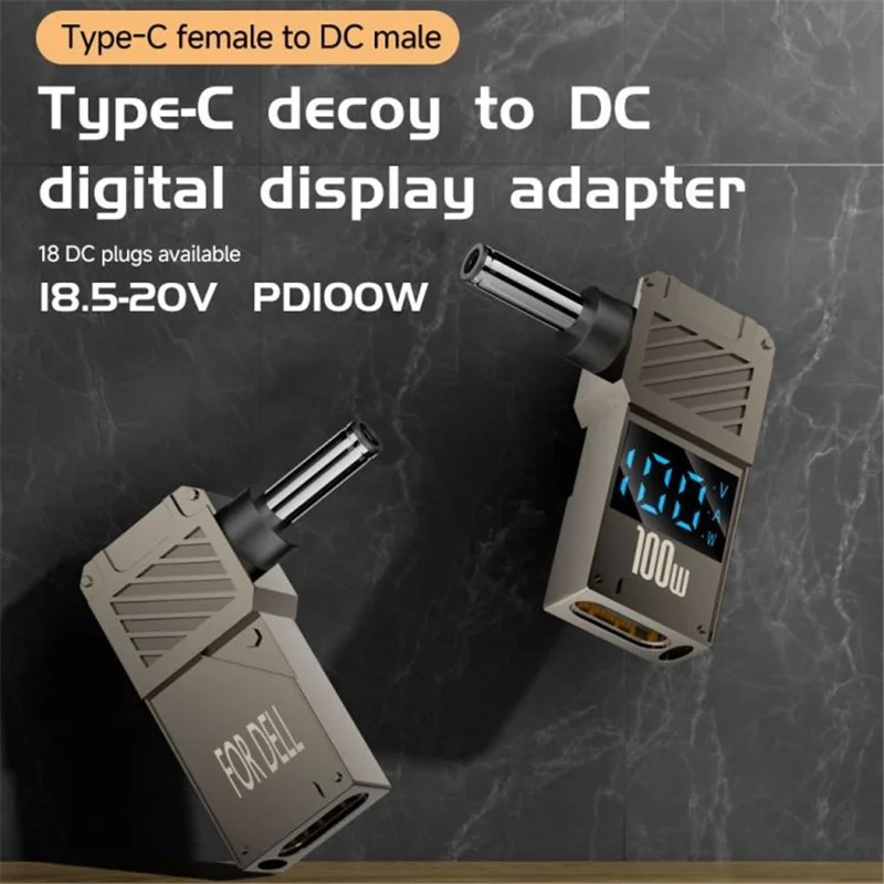 PD 100W Laptop Charging Adapter Type-C to DC 4.0x1.7mm Digital Display Fast Charging Converter