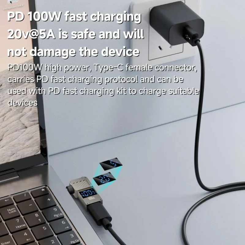 PD 100W Laptop Charging Adapter Type-C to DC 5.5x1.7mm Digital Display Fast Charging Converter