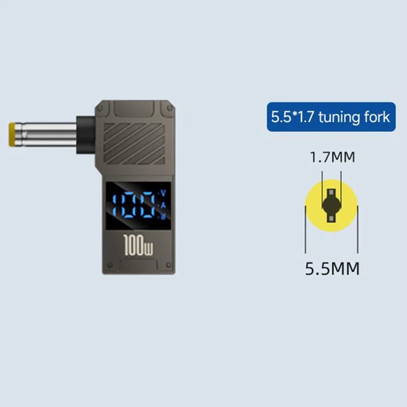 PD 100W Laptop Charging Adapter Type-C to DC 5.5x1.7mm Digital Display Fast Charging Converter