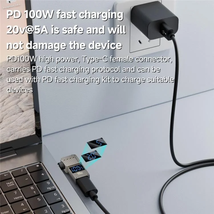 PD 100W Laptop Charging Adapter Type-C to DC 6.0x4.4mm Digital Display Fast Charging Converter