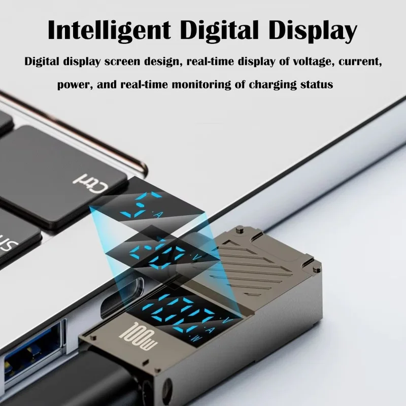 PD 100W Laptop Charging Adapter Type-C to DC 5.0x1.0mm Digital Display Fast Charging Converter