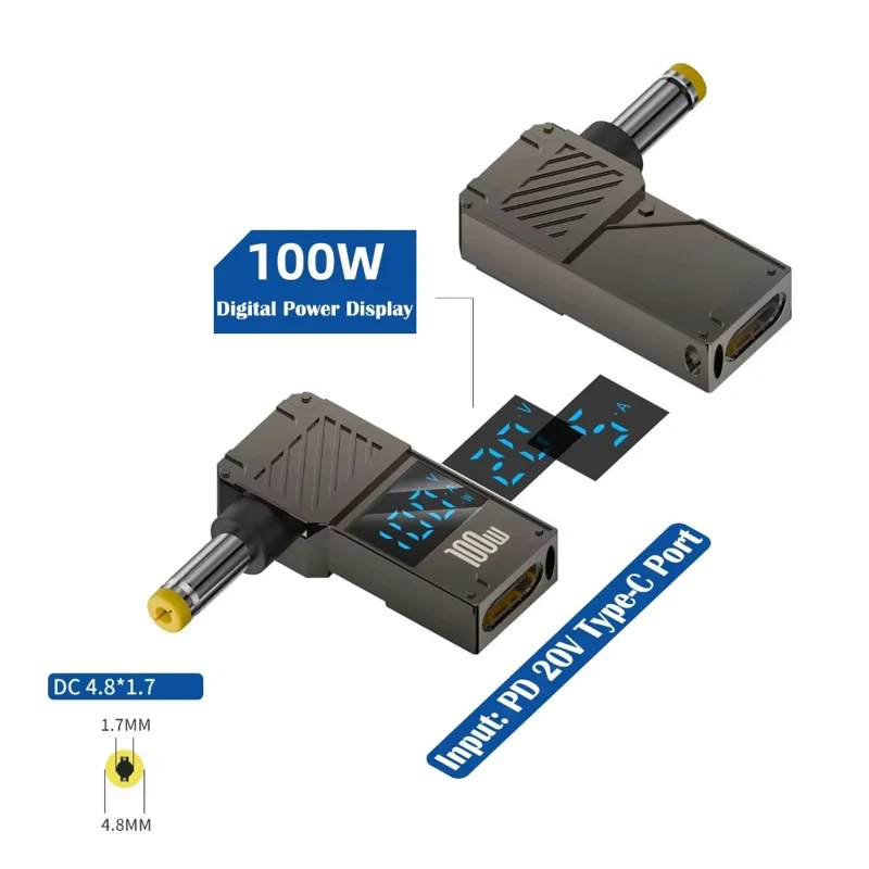 PD 100W Laptop Charging Adapter Type-C to DC 4.8x1.7mm Digital Display Fast Charging Converter