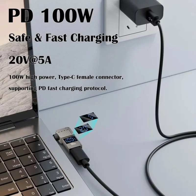 PD 100W Laptop Charging Adapter Type-C to DC 4.8x1.7mm Digital Display Fast Charging Converter