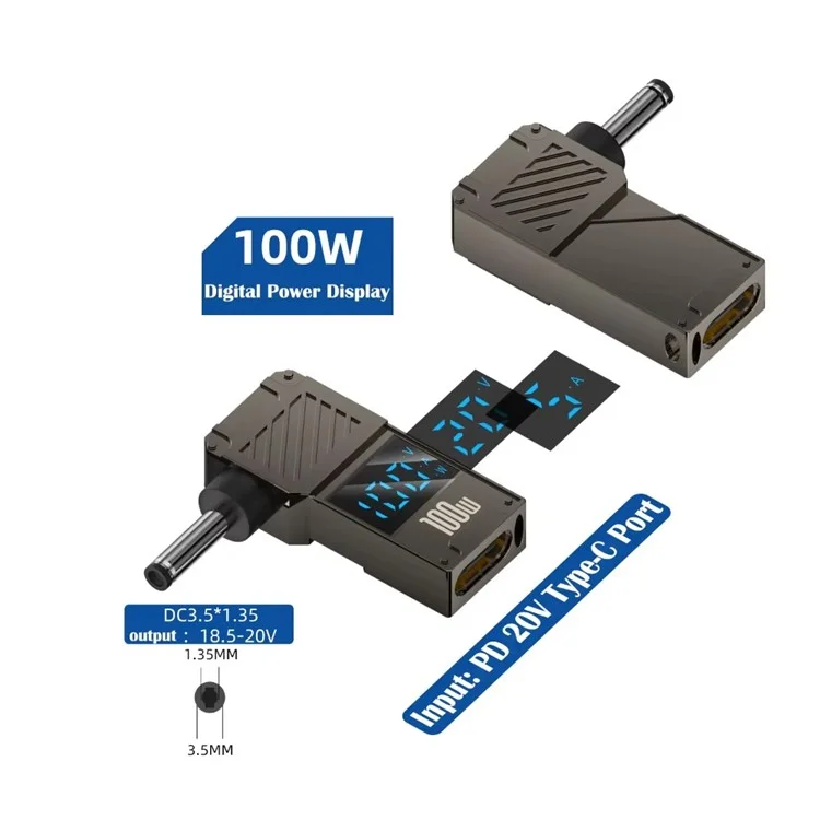 PD 100W Laptop Charging Adapter Type-C to DC 3.5x1.35mm Digital Display Fast Charging Converter