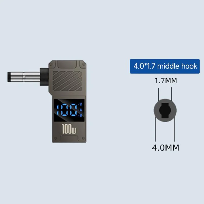 PD 100W Laptop Charging Adapter Type-C to DC 4.0x1.7mm Digital Display Zinc Alloy Charging Converter
