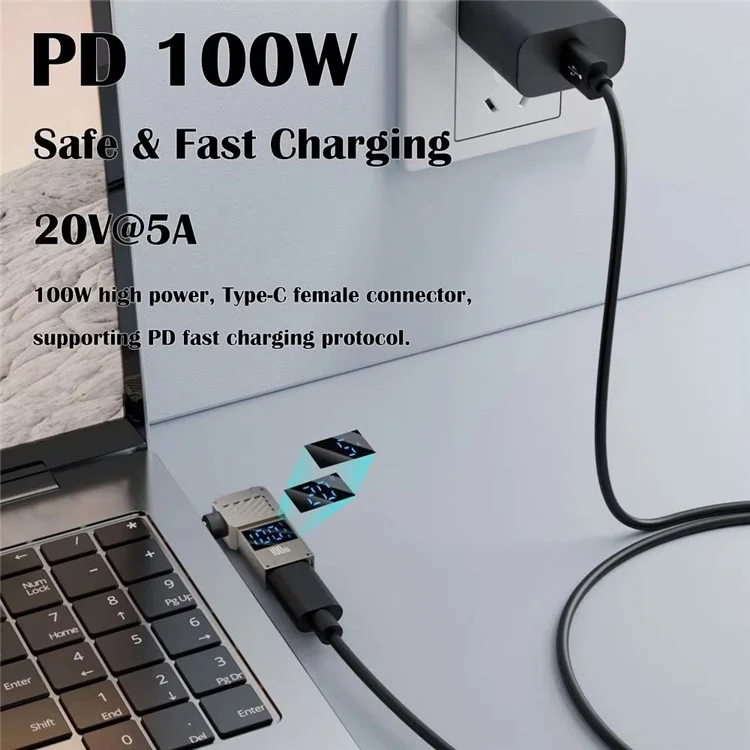 For HP Laptop PD 100W Charging Adapter Type-C to DC 4.5x3.0mm Digital Display Zinc Alloy Converter