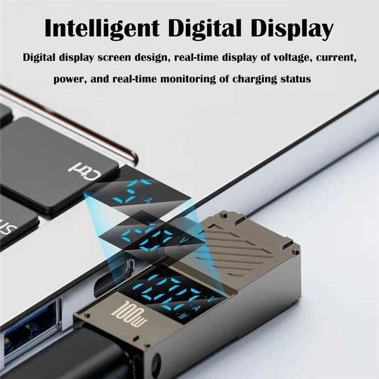 For HP Laptop PD 100W Charging Adapter Type-C to DC 4.5x3.0mm Digital Display Zinc Alloy Converter