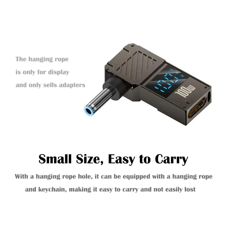 For HP Laptop PD 100W Charging Adapter Type-C to DC 4.5x3.0mm Digital Display Zinc Alloy Converter