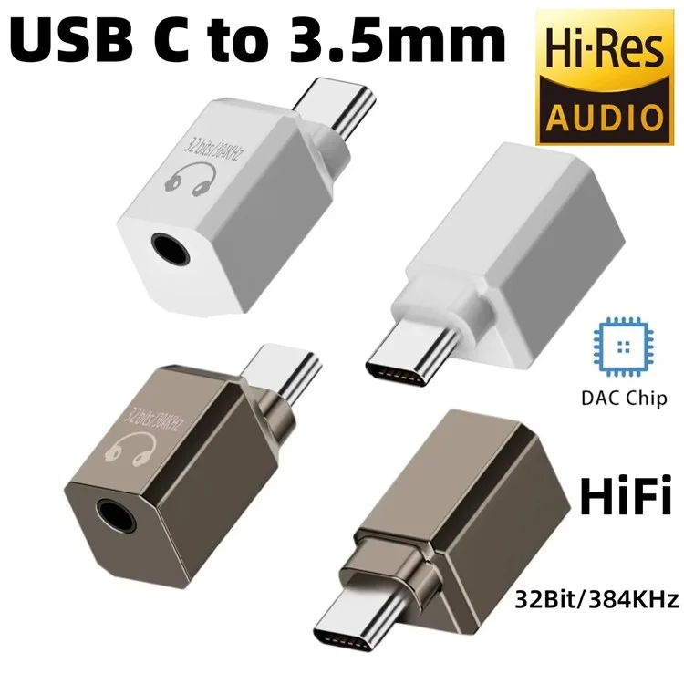 Für iPhone 15 / 16 USB-C auf 3,5mm Adapter AMP DAC 32bit / 384kHz Digital Decoder Chip Kopfhörer Anschluss - Mattiert