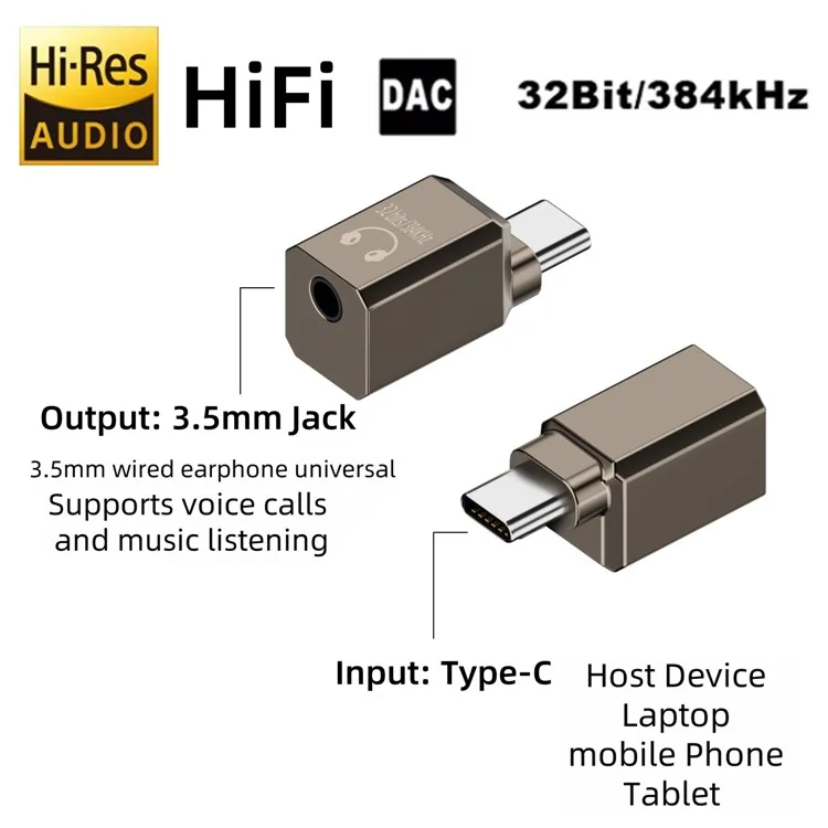 Für iPhone 15 / 16 USB-C auf 3,5mm Adapter AMP DAC 32bit / 384kHz Digital Decoder Chip Kopfhörer Anschluss - Mattiert