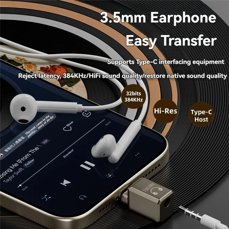 Für iPhone 15 / 16 USB-C auf 3,5mm Adapter AMP DAC 32bit / 384kHz Digital Decoder Chip Kopfhörer Anschluss - Mattiert
